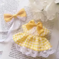 10～12cmぬい服 黄色いギンガムチェックのワンピースのサムネイル