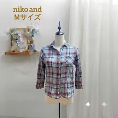 ニコアンド コットン 綿 麻混合 М チェック柄 シャツ 七分袖 丈短めのサムネイル
