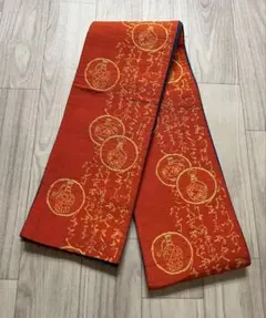 半幅帯　浴衣帯　洒落帯　○ 正絹　丸紋　文字列○w13
