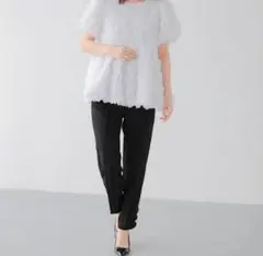 【Fit more】サイドスカラップパールデコレーションパンツ ブラックSサイズのサムネイル