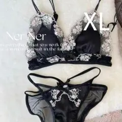 楽ブラ ブラレット セクシー 下着2789ブラックXL ノンワイヤーブラショーツ