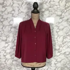 GLACIER　グラシア　（M）　Ｖネックとろみブラウス　七分袖　ワインレッド