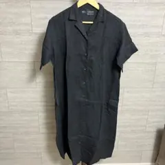 無印良品 ワンピース Lサイズ 麻綿混 半袖 前開き ポケット付き