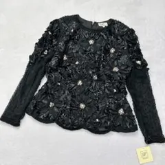 【新品】シルク100％　上品トップス　シアー袖　ビーズスパンコール　プルオーバー