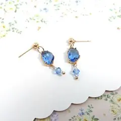 No.913☆変形オーバル（ブルー） ピアス イヤリング マスクチャーム