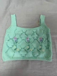 ZARA ミントグリーン 刺繍 ニットベスト