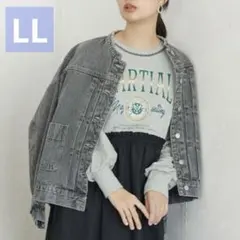 ノーカラー デニム ジャケット Gジャン LL オーバーサイズ