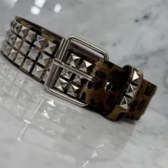 90s OLD art vintage ベルト ハラコ スタッズ レザー 豹柄