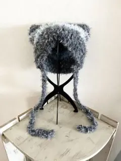ハンドメイド　猫耳帽子　ビーニー　フワフワ　ニット帽　男女兼用