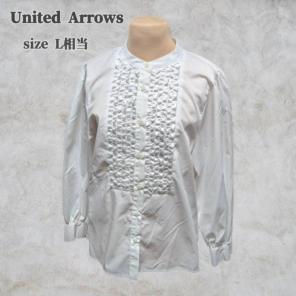 極美品 United Arrows ノーカラー フリル ブラウス 白