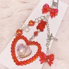 ビーズキーホルダー　キーホルダー　レッド　赤　推し　y2k 韓国　コレクトブック