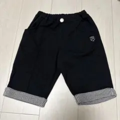黒　ハーフパンツ（チェック柄折り返し）