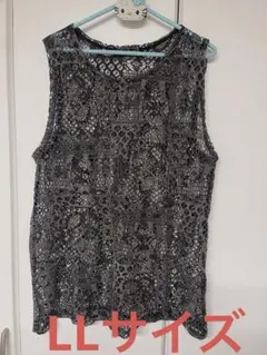 送料込！♡レース編み風　ベスト♡ 被りタイプ　サイズ　LL グレー系カラー