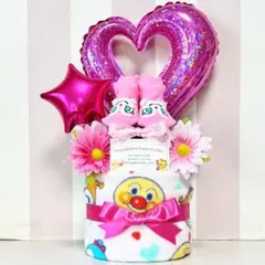 ☆出産祝いに大人気！アンパンマンソックス 豪華２段おむつケーキ 女の子