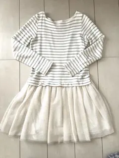 プチバトー　ストライプチュールワンピース 138cm