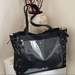 ブラック　痛バ　トートバッグ　リボン　推し活　ライブ　A4 黒　オタ活