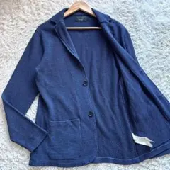 極美品　ザラ　ニット　テーラードジャケット　アンコン　ストレッチ　青　ブルー