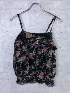 レトロ ロマンティック ボーホー 古着 パール付 花柄シフォンキャミソールのサムネイル