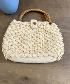 美品⭐︎バンブーハンドバッグ　卒業式入学式クリーム色　作家ハンドメイド　北欧