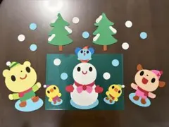 壁面飾り　12月　1月　2月　雪だるま　動物　冬の壁面　雪遊び　ハンドメイド