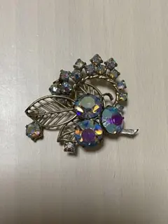 ヴィンテージ風花と葉デザインブローチ