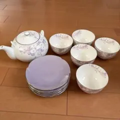 有田焼急須と茶碗とお皿5個セット 陶器 花柄