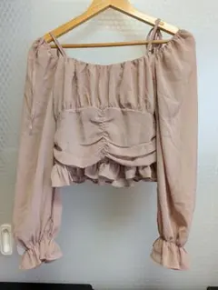 B21【GRL】オフショルダーシアーショート丈トップス Mサイズ at2206