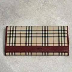 バーバリー ノバチェック がま口財布 二つ折り長財布 キャンバス レザー