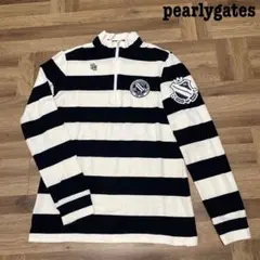 美品♡パーリーゲイツ♡モックシャツ♡ジップ♡ボーダー♡ホワイト♡ネイビー♡S