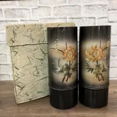 D壁 【昭和レトロ】ビンテージ 花瓶 花入 2個セット 金彩 花柄 工芸品