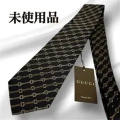 ✨新品未使用品✨GUCCIグッチホースビットチェーン柄黒地にゴールドネクタイ