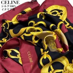 CELINE シルクスカーフ マカダム チェーン柄 バンダナ ブラック