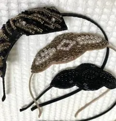 美品☆ビーズ刺繍カチューシャ 3個セット
