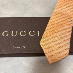 美品 GUCCI グッチ シルク 100％ オレンジ G柄 総柄 ネクタイ