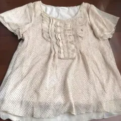 アフターオール　フリルリボンモチーフドット柄シフォンブラウス　トップスのサムネイル