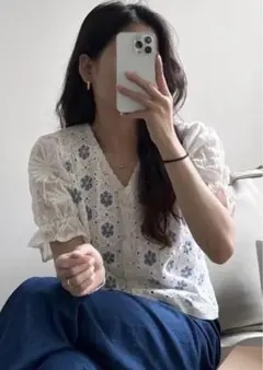 【GRL】かぎ編み花柄刺繍スカラップニットトップス[ac2128]