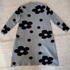 グレー 花柄 ドット 長袖ワンピース