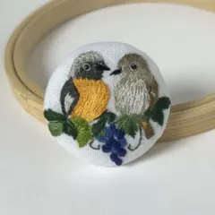 ハンドメイド刺繍ブローチ 2-72 巣立ち、トキの親子 ハンドメイド刺繍ブローチ 2-74 カワセミと赤蜻蛉 2-72 トキの親子