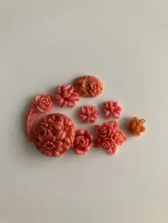 【ヴィンテージ】コーラルカラーのお花のルーサイトカボション