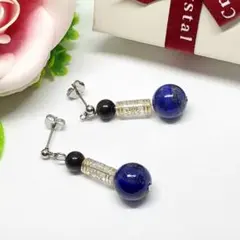 ラピスラズリ&オニキス＊ピアス＊パワーストーン＊天然石＊アレルギー対応