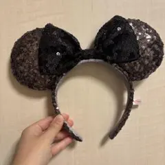 ミッキー耳カチューシャ 黒と茶色 スパンコール