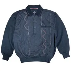 【 ZEALZIP 】総柄 幾何学 刺繍デザイン 長袖 ポロシャツ