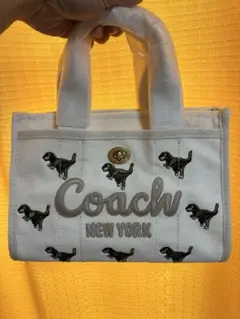 【新品未使用】5/6までSALE★COACH キャンバストート　恐竜　刺繍　白