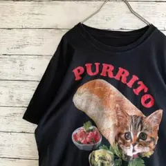 古着 PURRITO Tシャツ キャットロール アニマル ネコ 猫 ブラックXLのサムネイル