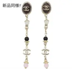 S2197 新同 シャネル ココマーク カラーストーン オーバル スイングピアス
