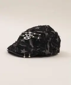 Wego スターパッチワークデニムハンチング帽 ブラック韓国 y2kビンテージ風