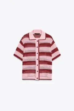 ZARA ザラ ショートスリーブ ニットフロントボタン ボーダー