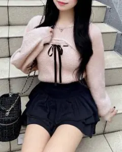 INGNI フェザーリブデコルテオープンリボンニット ピンク