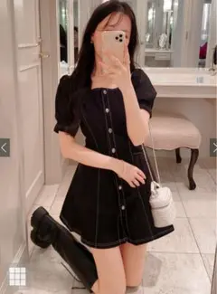 GAL スクエアネック配色ステッチフレアミニワンピース[nh51]