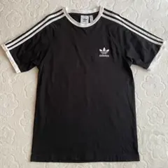 adidas アディダス Tシャツ Mサイズ スリーストライプ リンガー 黒×白